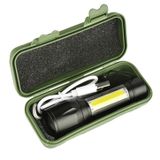 Mini taktická nabíjateľná ZOOM baterka duo XPE+COB LED