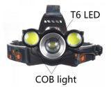 Nabíjateľná čelovka so zoomom a 3 LED 1x XML T6 + 2x COB LED